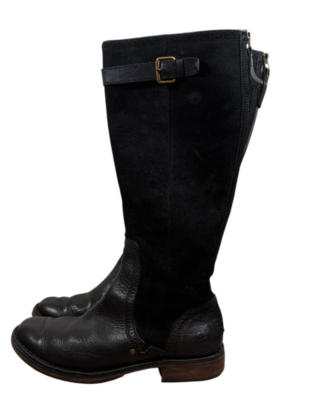 UGG Castille Tall Riding Boots Black Suede Leather Knee High